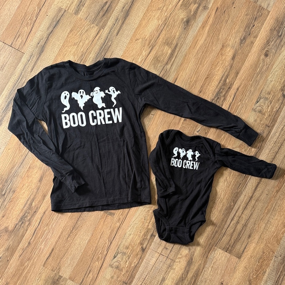 Halloween Black 'Boo Crew' Matching Shirt and Onesie Set